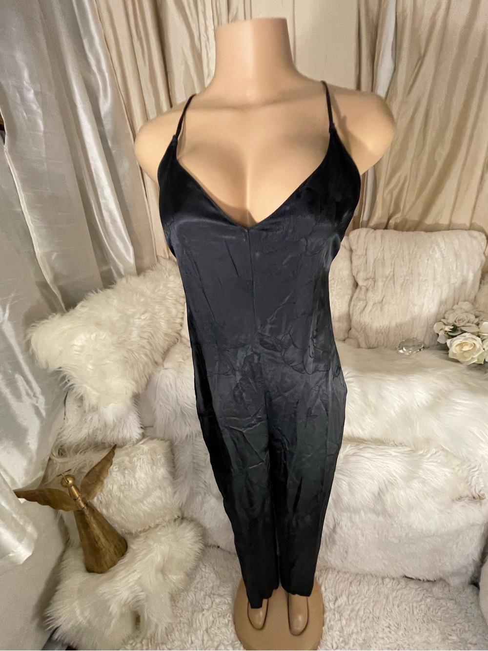 Victoria's Secret Black Satin Sexy Slip Dress with Spaghetti Straps size Medium